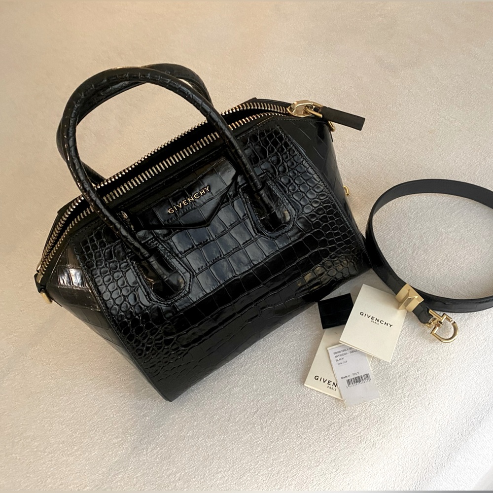 GIVENCHY Antigona Small Crocodile Embossed Leather Bag